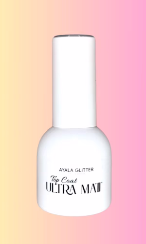 Top Coat Ultra Matt de Ayala Glitter para un acabado mate intenso y duradero que protege y realza las uñas.